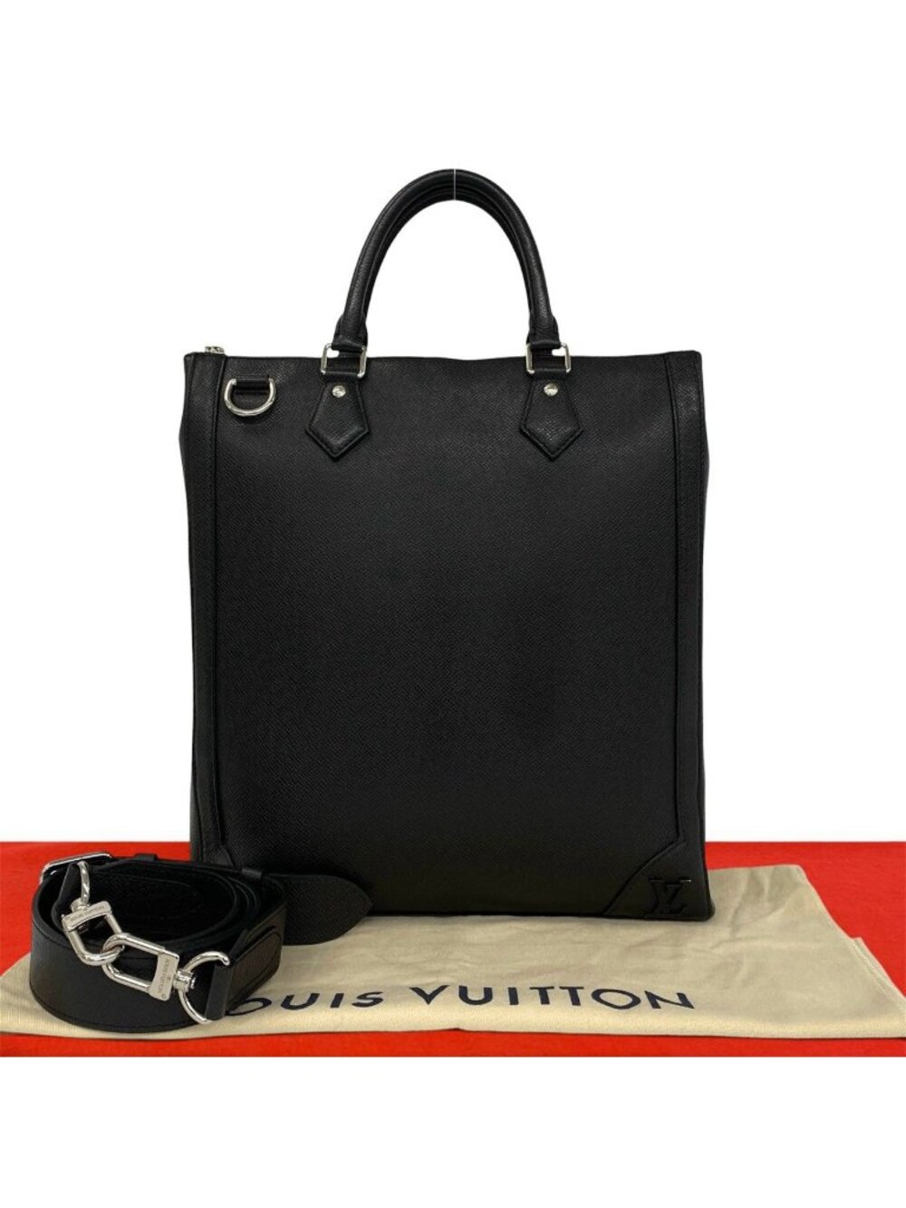 Louis Vuitton Vertical Tote Taiga Leather 2-Way Business Shoulder Bag Noir Black